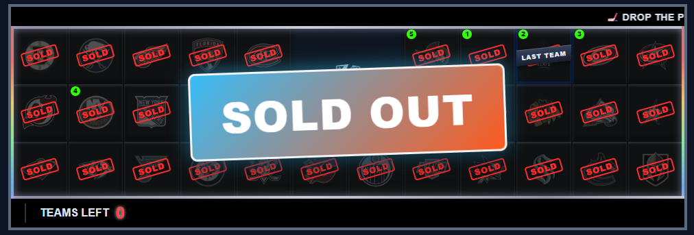 The finale — SOLD OUT with the Last Team card finally taken