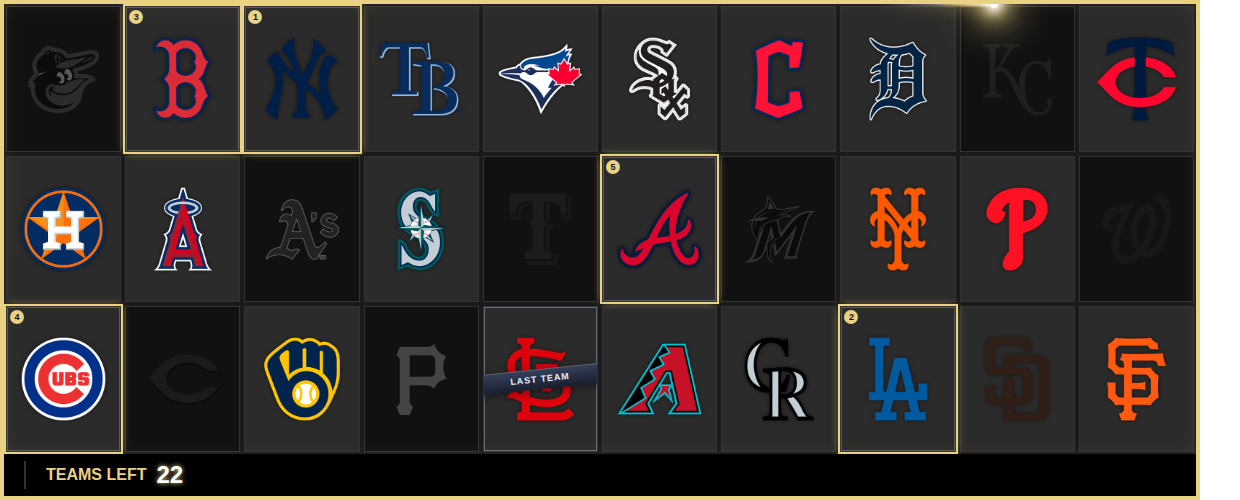Ranked Top Teams picks and a Last Team sash on a live board